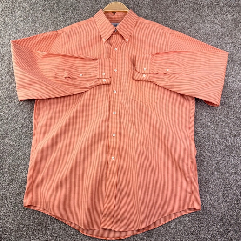 Brooks Brothers Mens 16 32/33 Orange Check Cotton Button Down Shirt Coastal Prep